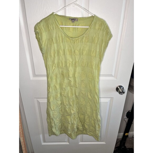 Flax Linen Lime Green Chartreuse Sleeveless Knee Length Dress Sz Petite M - Picture 1 of 10